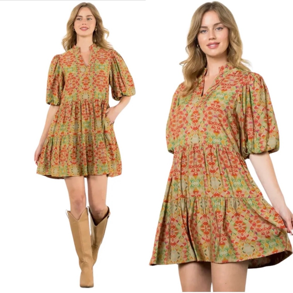 THML Lindsey Puff Sleeve Dress With Pockets Size Small NEW - Picture 10 of 10